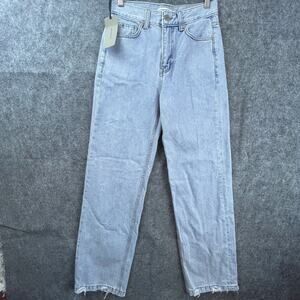 Own Feature Colour Jeans Women Small Straight Fray Vintage Denim Pants Ice Blue